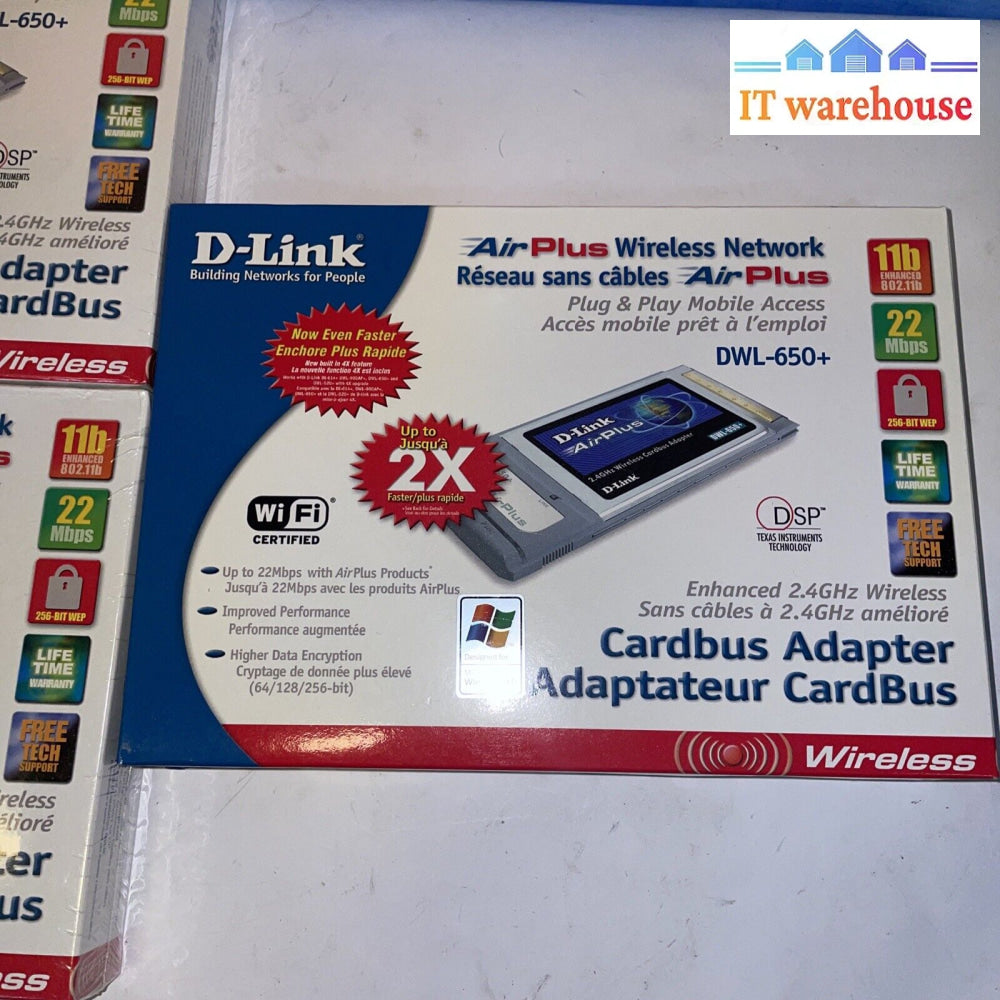 3 X D-Link Airplus Dwl-650 + 802.11B Wireless Adapter - Brand New Pcmcia