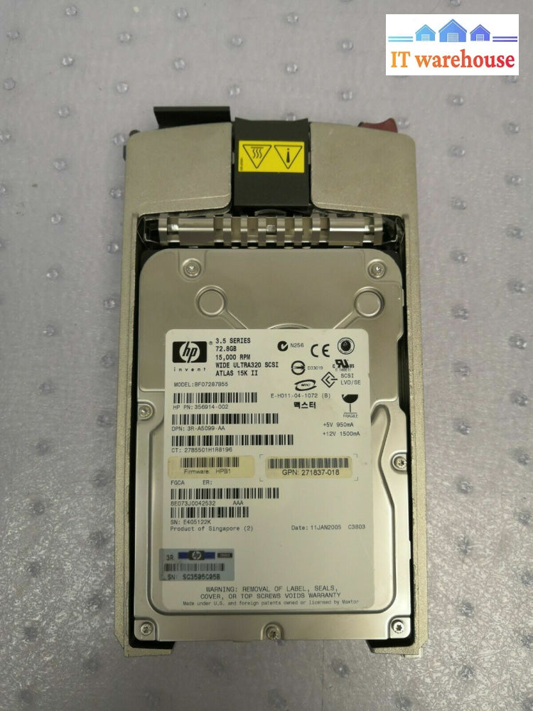 + 356914-002 Hp 73Gb 15Krpm Ultra 320 Scsi 3.5’ 8Mb Cache Hot Swap Hard Drive @