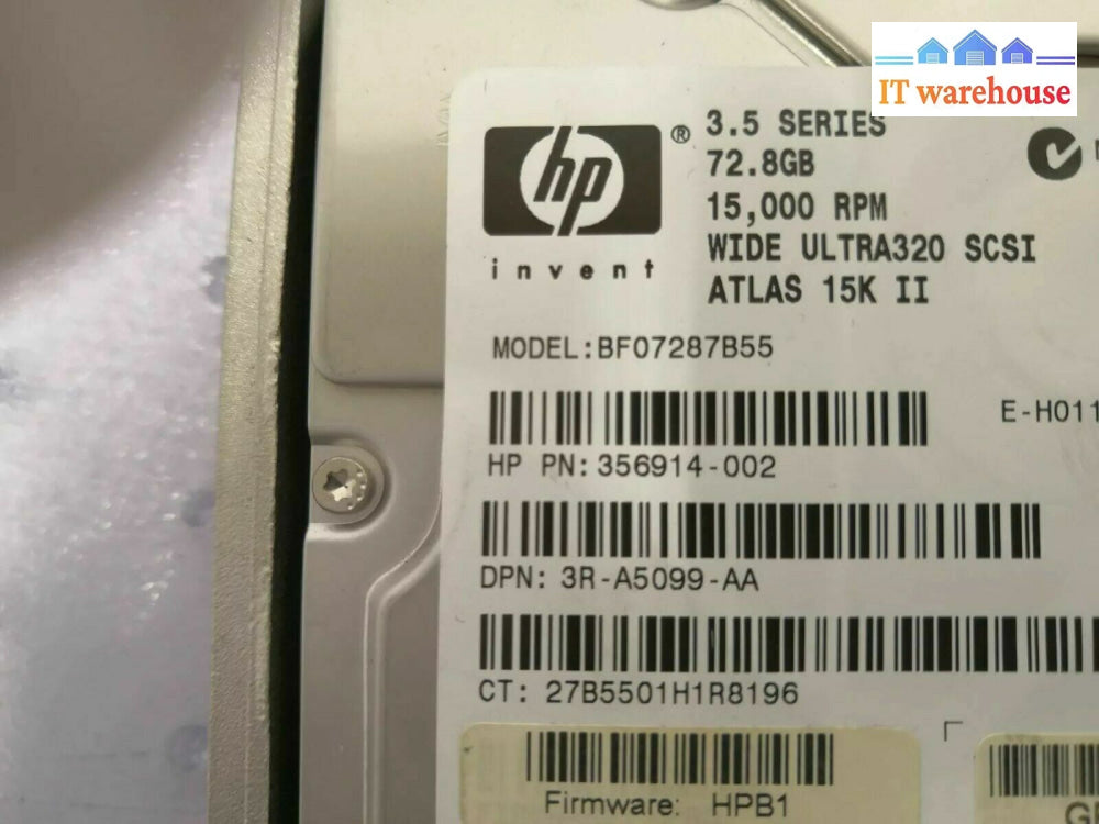 + 356914-002 Hp 73Gb 15Krpm Ultra 320 Scsi 3.5’ 8Mb Cache Hot Swap Hard Drive @