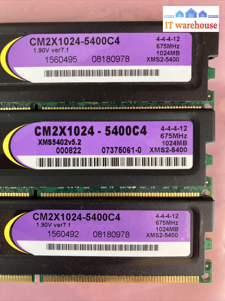 (3X 1Gb) Corsair Xms Pc2-6400 Ddr2-800 Computer Memory Ram Cm2X1024 -5400C4 ~