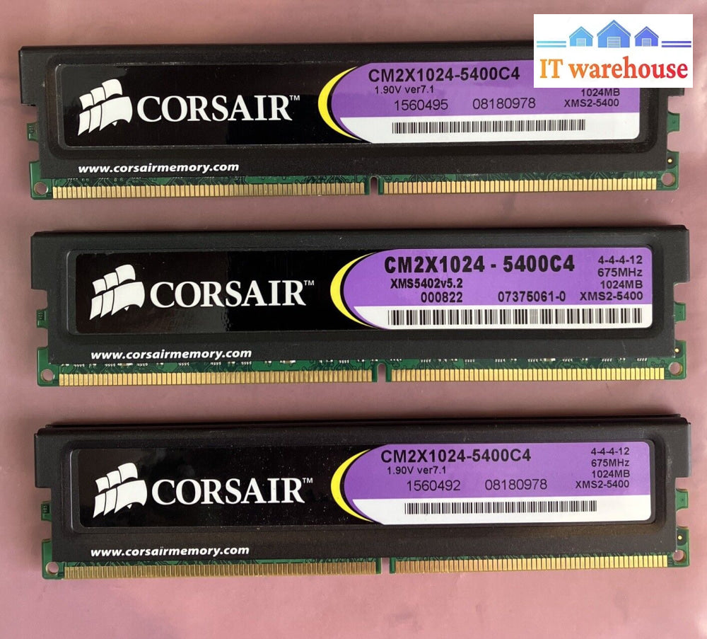 (3X 1Gb) Corsair Xms Pc2-6400 Ddr2-800 Computer Memory Ram Cm2X1024 -5400C4 ~