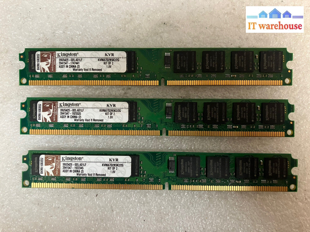 ~ (3X 1Gb) Kingston Kvr667D2N5K2/2G Pc2-5300 Ddr2-667 Slim Desktop Dimm Memory