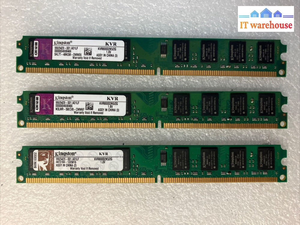 (3X 2Gb) Kingston Kvr800D2N5/2G Pc2-6400 Ddr2-800 1.8V Low Profile Ram 99U5429 ~