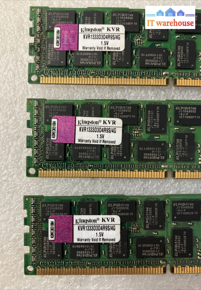 (3X 4Gb) Kingston Ddr3-1333 Pc3-10600 Dimm Server Memory Ram Kvr1333D3D4R9/4G ~