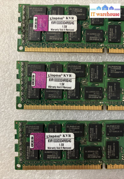 (3X 4Gb) Kingston Ddr3-1333 Pc3-10600 Dimm Server Memory Ram Kvr1333D3D4R9/4G ~