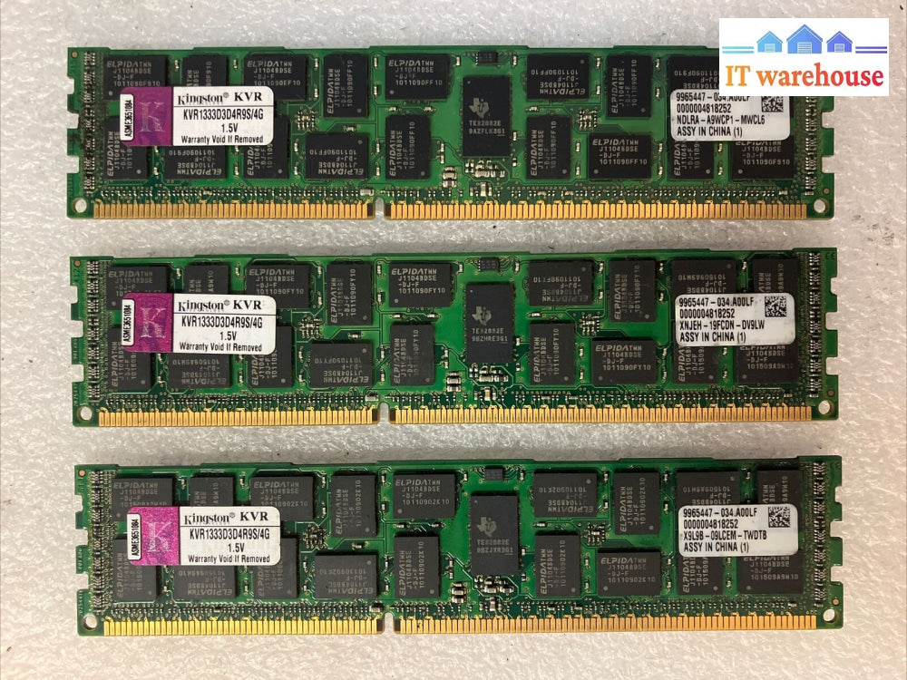 (3X 4Gb) Kingston Ddr3-1333 Pc3-10600 Dimm Server Memory Ram Kvr1333D3D4R9/4G ~