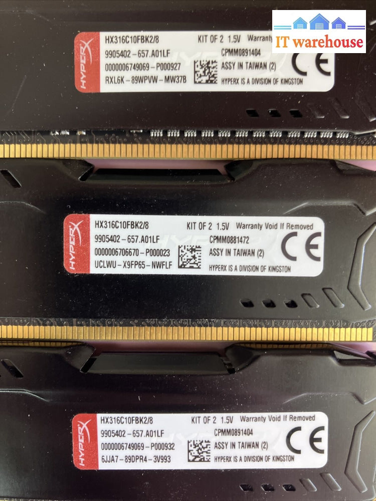 (3X 4Gb) Kingston Fury Hyperx Ddr3-1600 Pc3-12800 Memory 9905402 Hx316C10Fbk2 ~