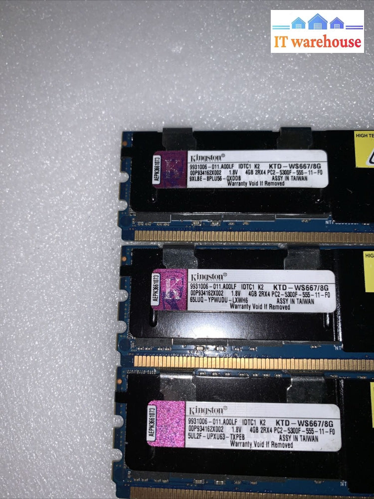 (3X 4Gb) Kingston 4Gb Pc2-5300F Ddr2 Ecc Fbdimm Ktd-Ws667/8G Server Ram