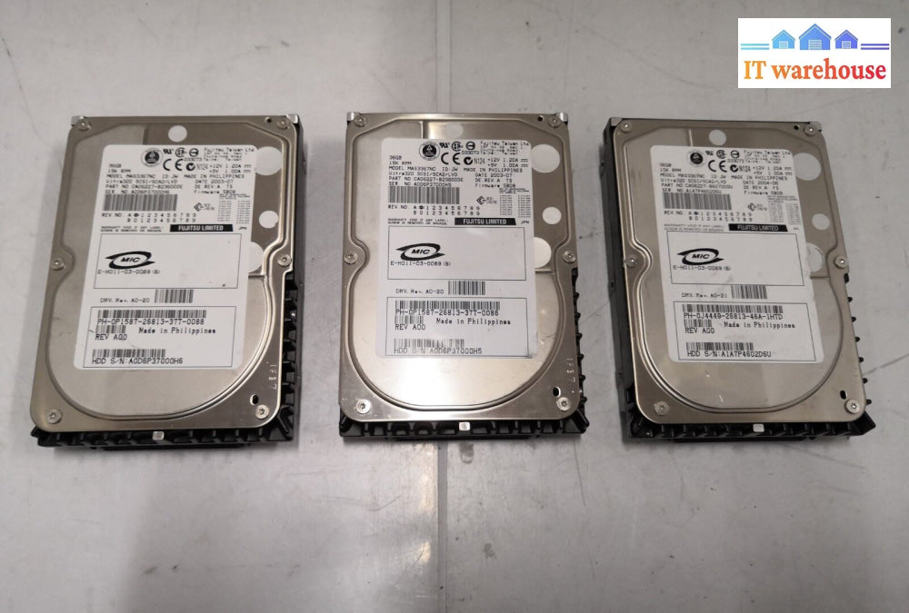 - 3X Dell Fujitsu 36Gb 15K Scsi Server Hard Drive P1587 Mas3367Nc