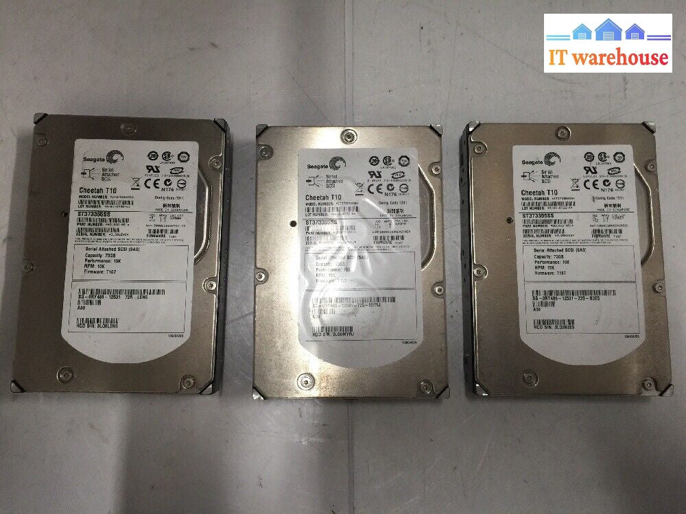 - 3X Dell Seagate 73Gb Sas 10K 3.5’ Hdd St373355Ss 0Ry489 Ry489 @@@