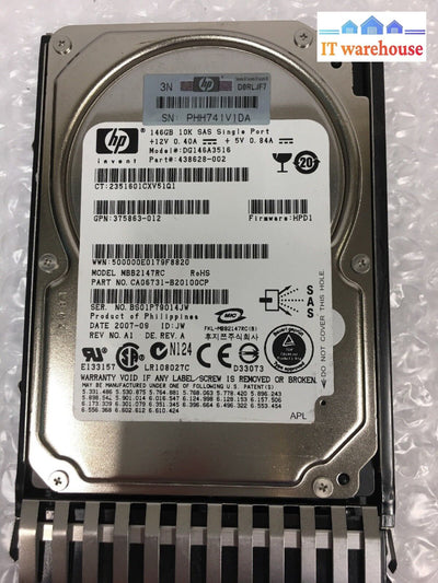 - 3X Hp Dg146A3516 438628-002 375863 146Gb Sas 2.5’ Hdd 10K Mbb2147Rc W/Caddy