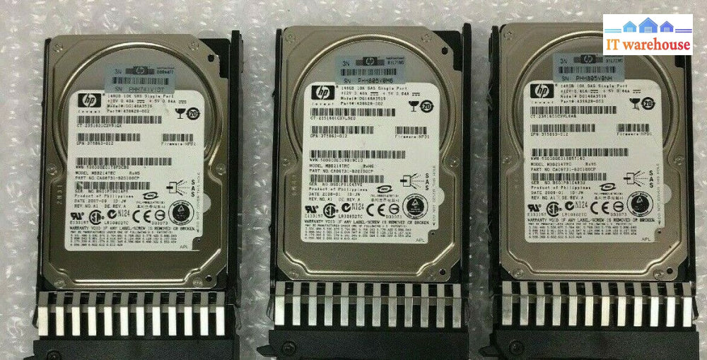 - 3X Hp Dg146A3516 438628-002 375863 146Gb Sas 2.5’ Hdd 10K Mbb2147Rc W/Caddy