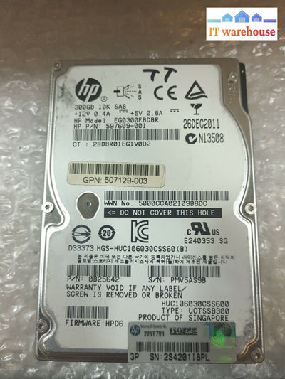 - 3X Hp Eg0300Fbdbr 300Gb 10K Sas 2.5’ Hard Drive 0B25642 597609-001 Tested