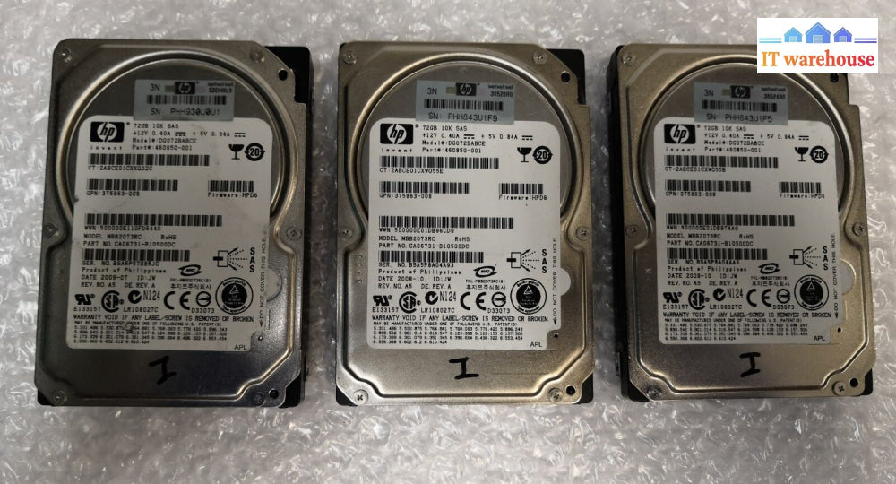 - 3X Hp Mbb2073Rc 73.5Gb 10000 Rpm 16Mb 2.5’ Sas Hdd Dg072Babce Ca06731 @@@