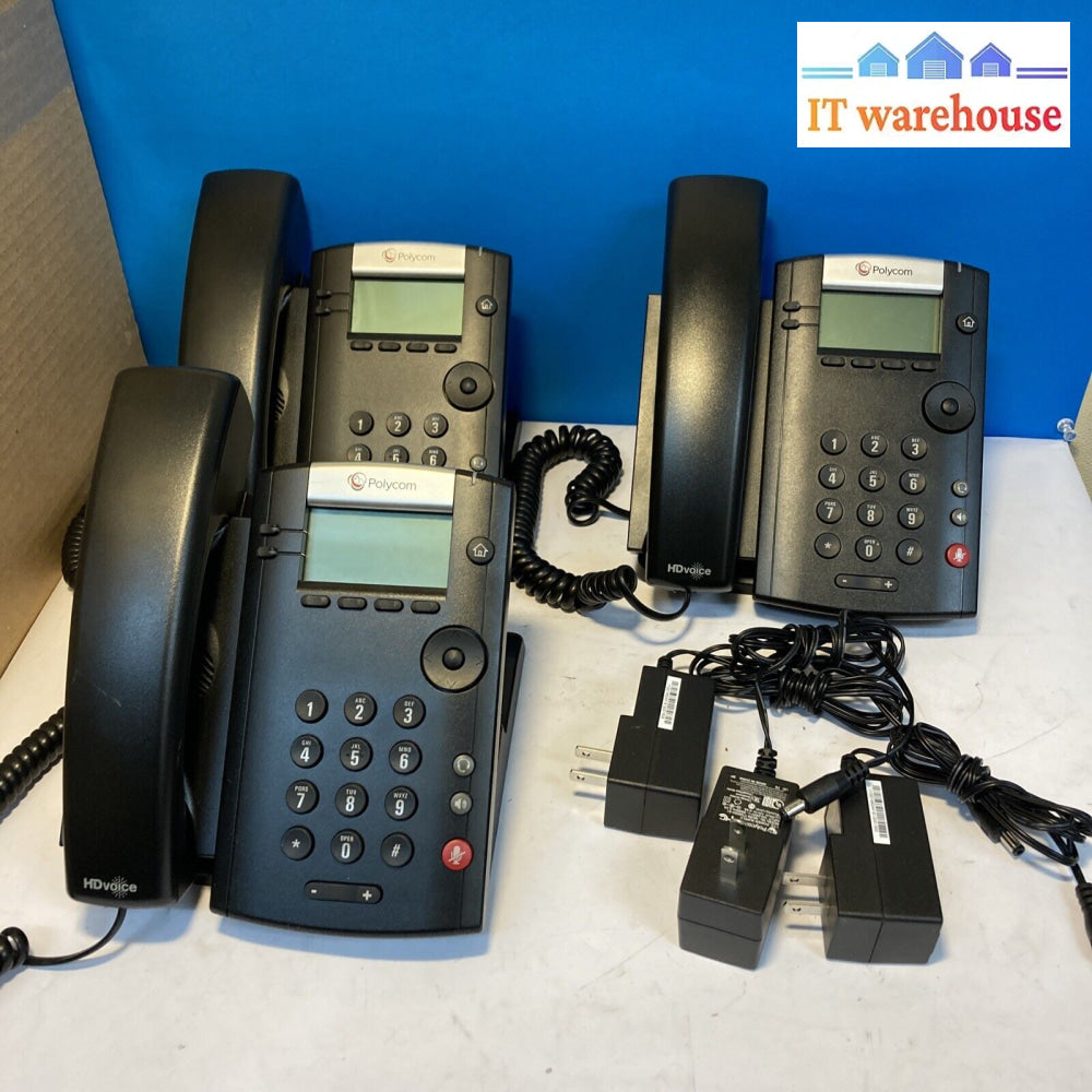 3X Polycom Vvx 201 Voip 2 Line Business Desk Phone + Power Adapter 2200-40450-025