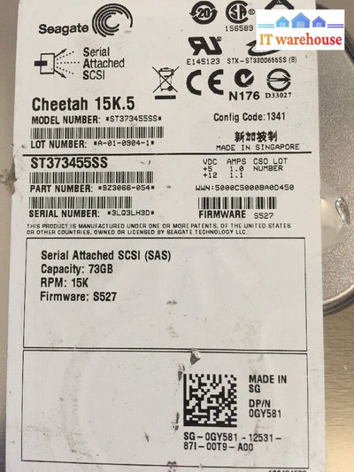 * 3X Seagate Cheetah 15K.5 73Gb 3.5’ Sas Server Hard Drive St373455Ss 0Gy581 @@