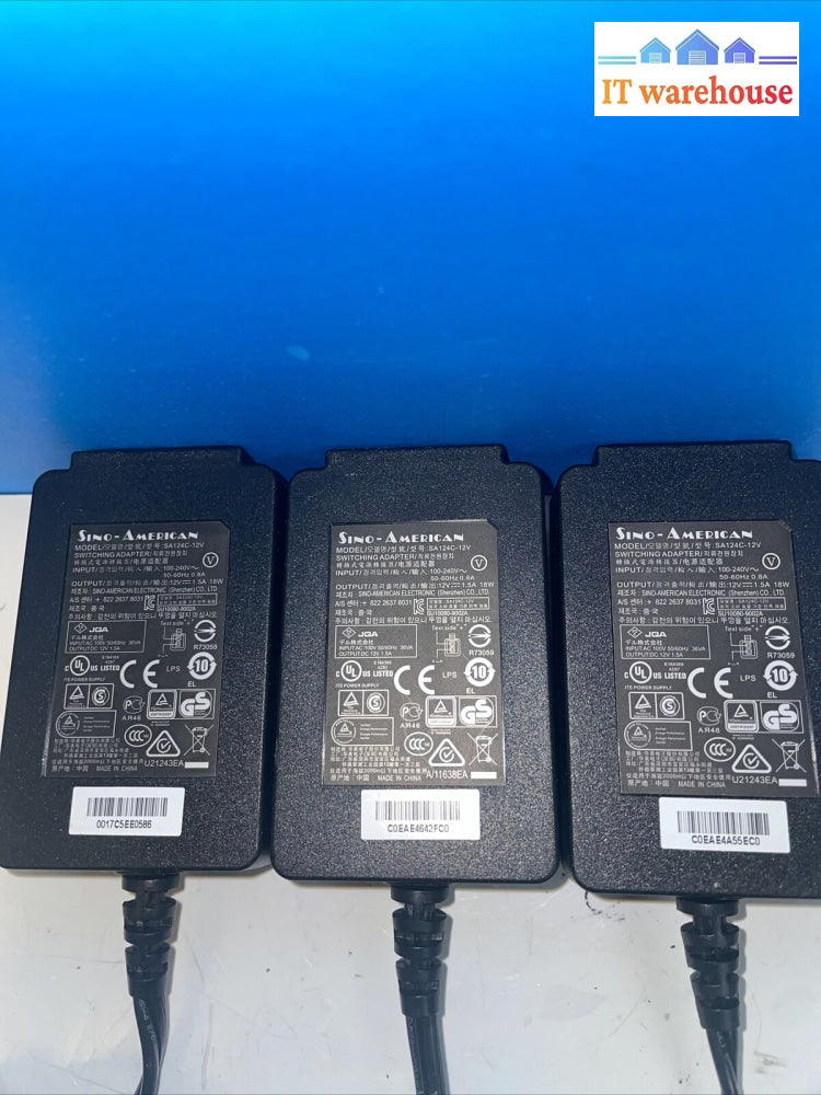 3X Sino-American Sa124C-12V Switching Adapter For Sonicwall 12V 1.5A 18W 2-Pin