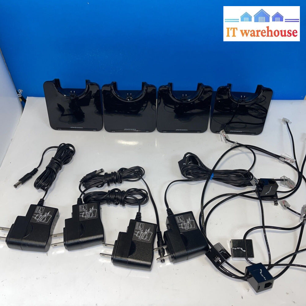 4 Sets Of Plantronics Wireless Headset Cs520 C052 Charging Base With Cables