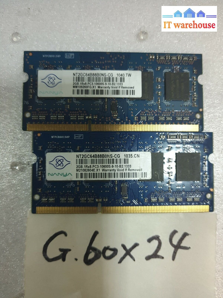 - 4Gb (2X2Gb) Nanya Nt2Gc64B88B0Ns-Cg Pc3-10600S Ddr3 Memory