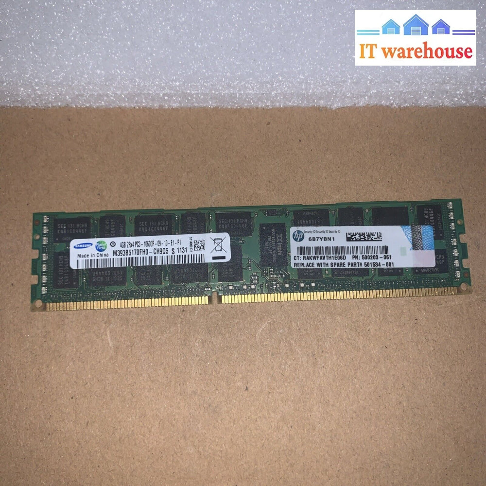 4Gb Samsung M393B5170Fh0-Ch9Q5 Pc3-10600R 1333Mhz Ddr3 Ecc Ram Memory