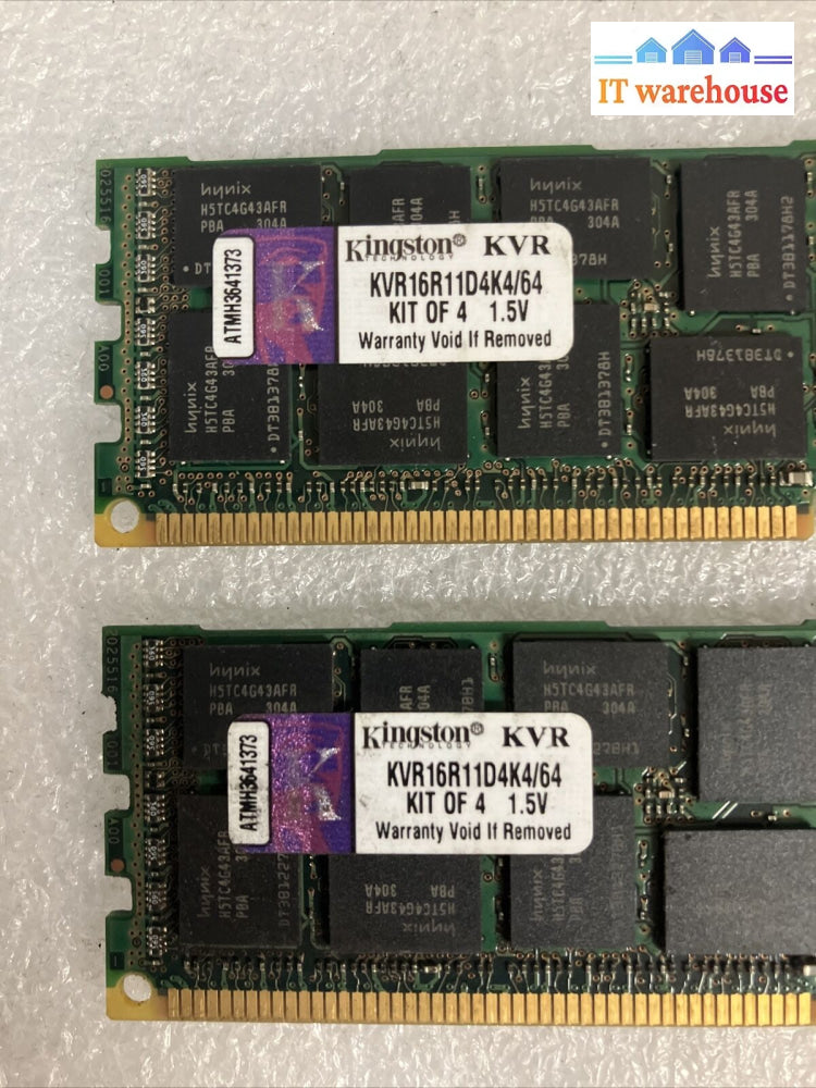 (4X 16Gb) Kingston 2Rx4 Pc3-12800 Ddr3-1600 Kvr16R11D4K4/64 Ecc Server Ram ~