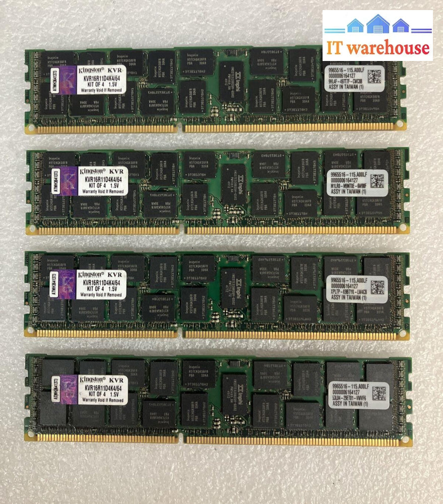 (4X 16Gb) Kingston 2Rx4 Pc3-12800 Ddr3-1600 Kvr16R11D4K4/64 Ecc Server Ram ~