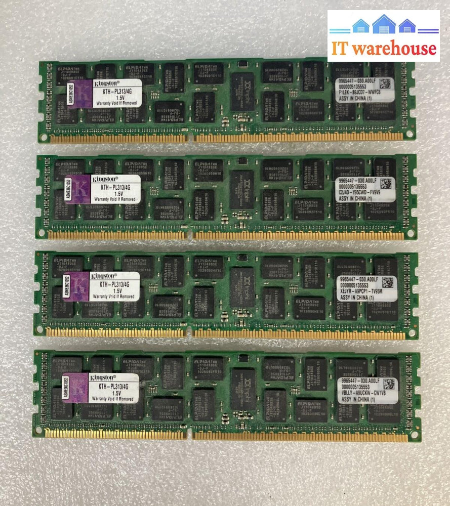 (4X 4Gb) Kingston Kth-Pl313/4G Pc3-10600 Ddr3-1333 Ecc Server Dimm Memory ~