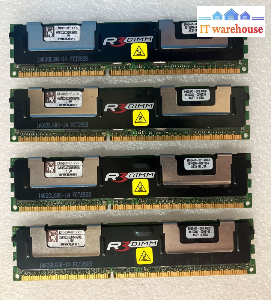 (4X 4Gb) Kingston Ram Kvr1333D3D4R9S/4G Ddr3-1333 Pc3-10600 Ecc Server Memory ~