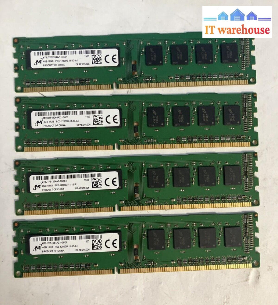 (4X 4Gb) Micron 1Rx8 Ddr3-1600 Pc3-12800U Desktop Dimm Ram Mt8Jtf51264Az-1G6E1 ~