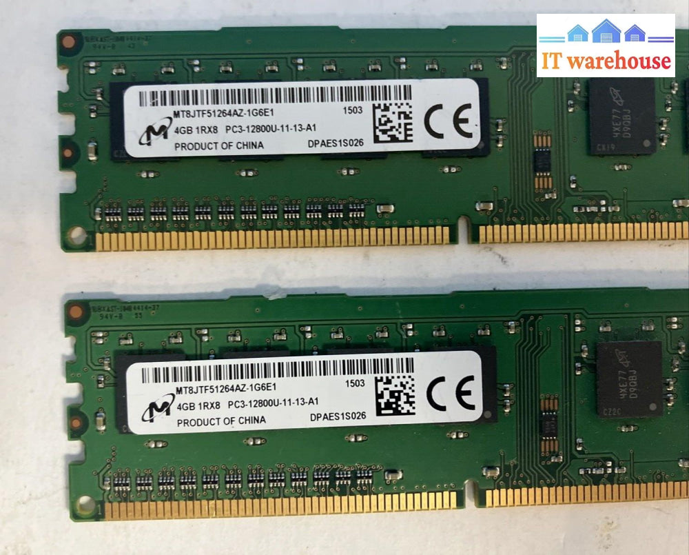 (4X 4Gb) Micron 1Rx8 Ddr3-1600 Pc3-12800U Desktop Dimm Ram Mt8Jtf51264Az-1G6E1 ~