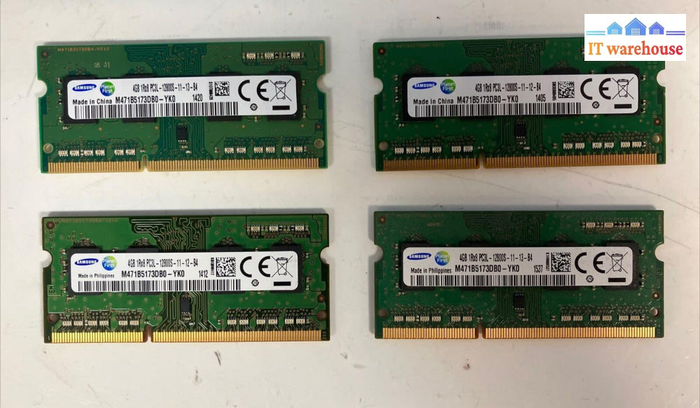 (4X 4Gb) Samsung 1Rx8 Pc3L-12800S Ddr3-1600 Laptop Ram Sodimm M471B5173Db0-Yk0 ~