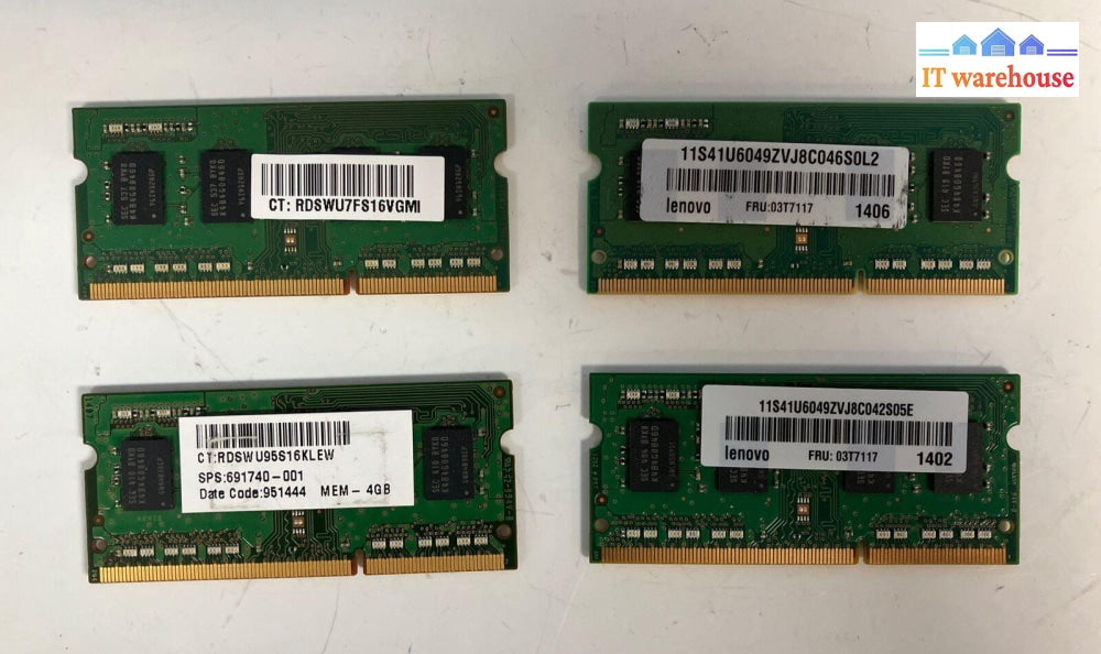 (4X 4Gb) Samsung 1Rx8 Pc3L-12800S Ddr3-1600 Laptop Ram Sodimm M471B5173Db0-Yk0 ~