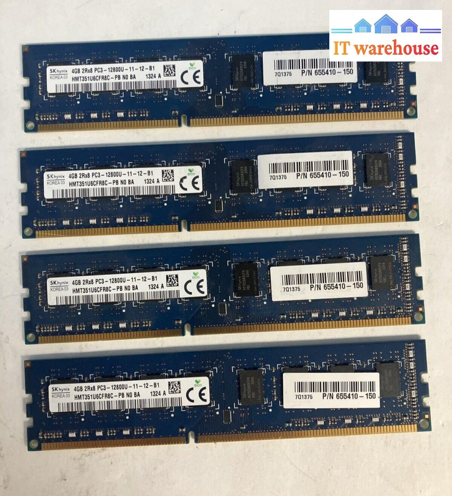 (4X 4Gb) Sk Hynix 2Rx8 Ddr3-1600 Pc3-12800U Desktop Dimm Ram Hmt351U6Cfr8C-Pb ~