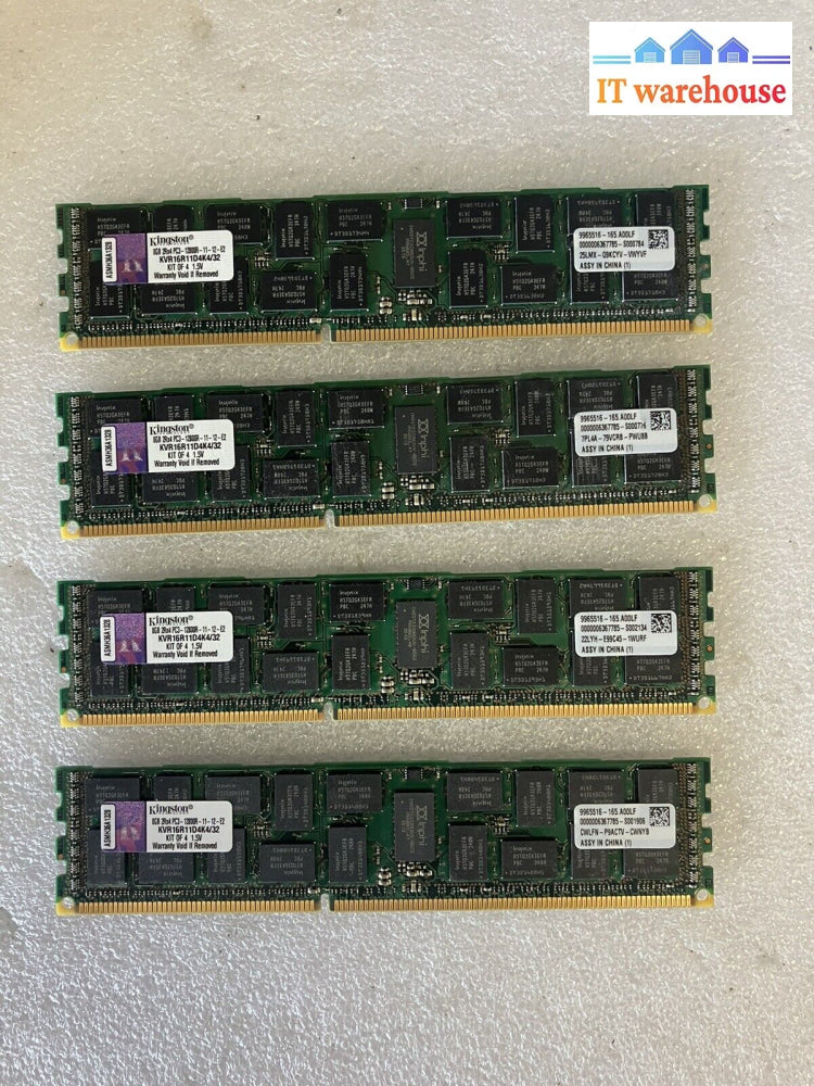 ~ (4X 8Gb) Kinston Kit Of 4 2Rx4 Pc3-12800R Kvr16R11D4K4/32 Ddr3 Ecc Server Ram