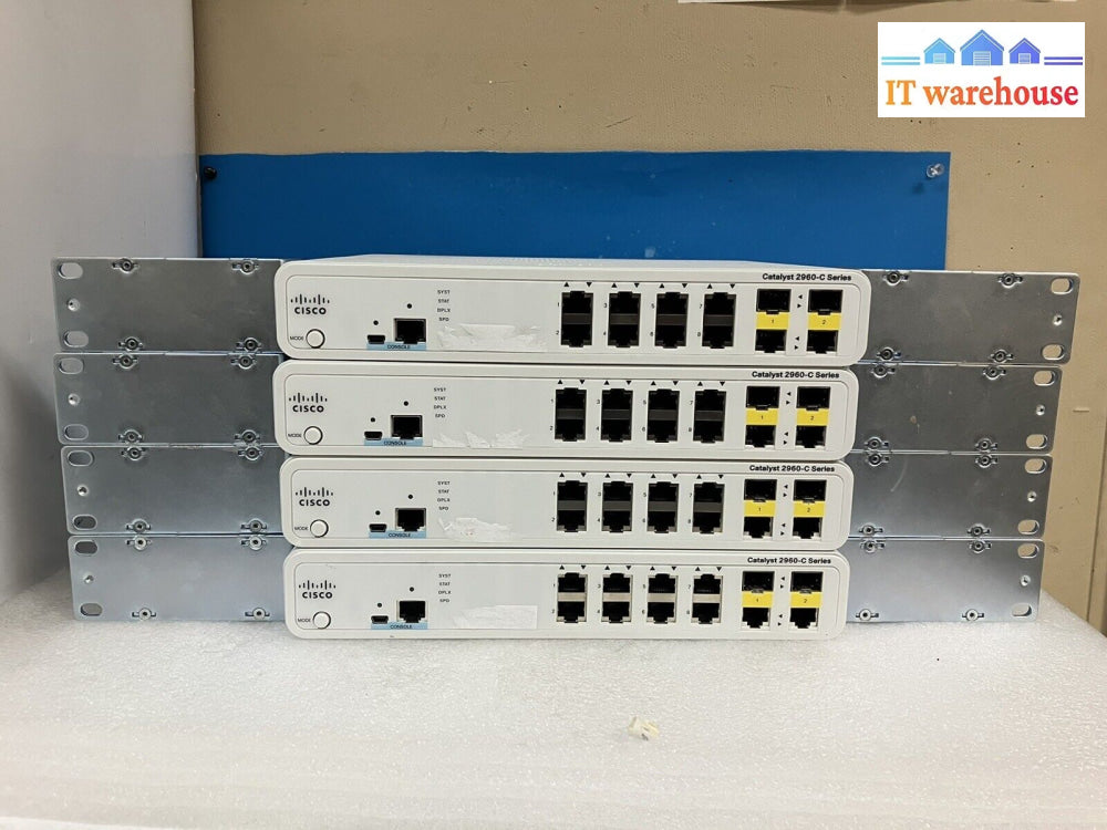 ~ 4X Cisco Catalyst Ws-C2960C-8Tc-L 8-Port Fast Ethernet Compact Switch W/ Mount