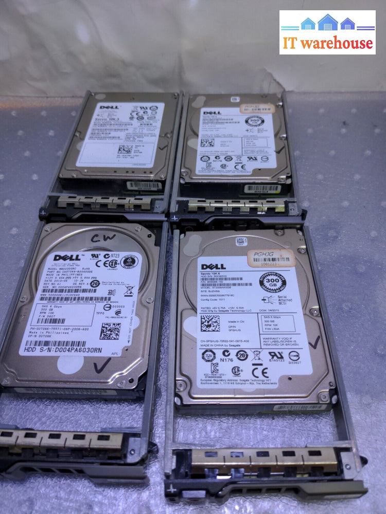 - 4X Dell 300Gb Sas 10K 2.5’ Hdd With Caddy Tested Pghjg /U706K /C975M