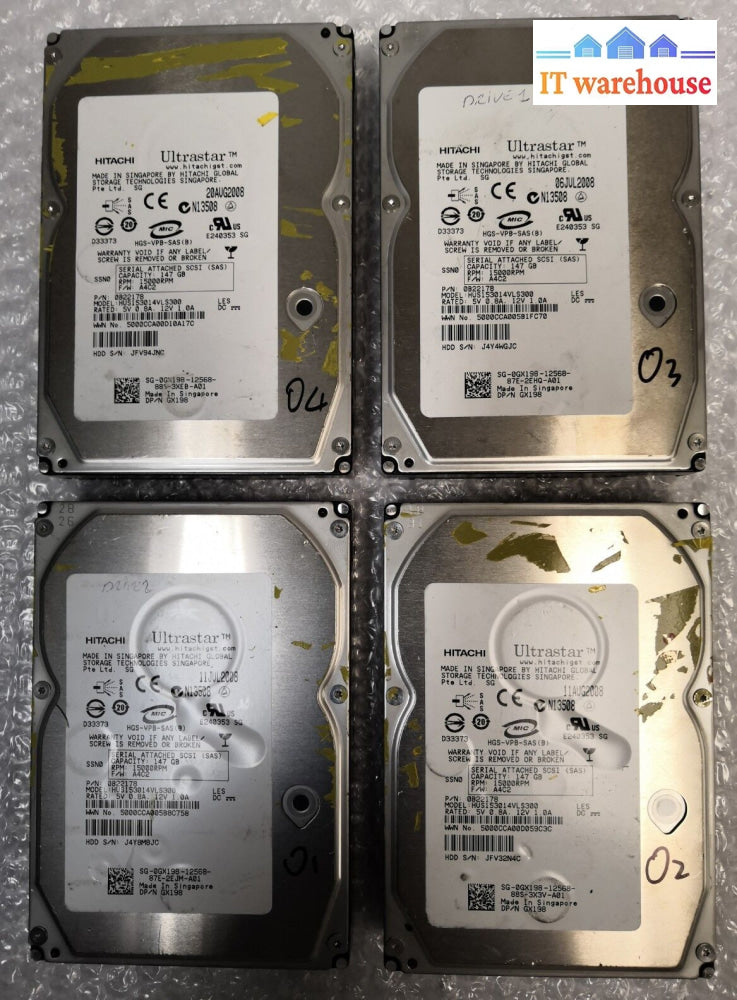 - 4X Dell Hitachi Gx198 15K Rpm 3.5’ 147Gb 3Gbps Sas Server Hard Drive @@@