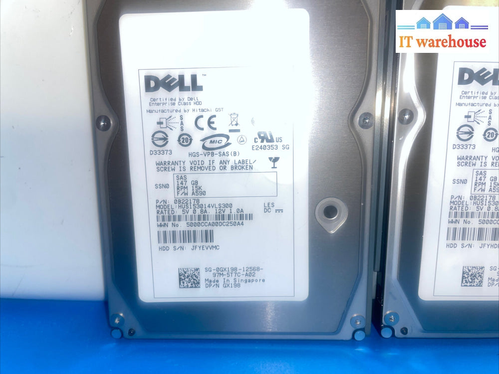 * 4X Dell Hitachi Gx198 15K Rpm 3.5’ 147Gb Sas Server Hard Drive W/F238F Tray