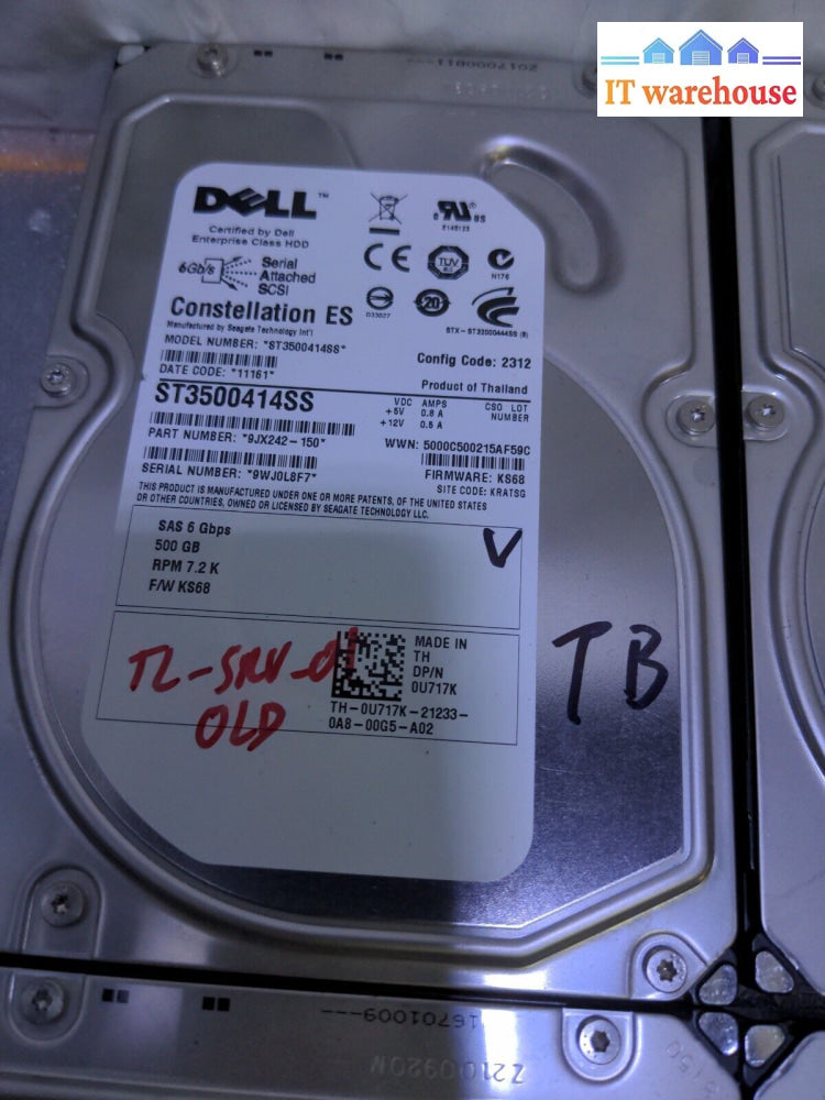 - 4X Dell U717K 500Gb 7.2K Sas 3.5’ Hdd Seagate St3500414Ss Hard Drive Tested