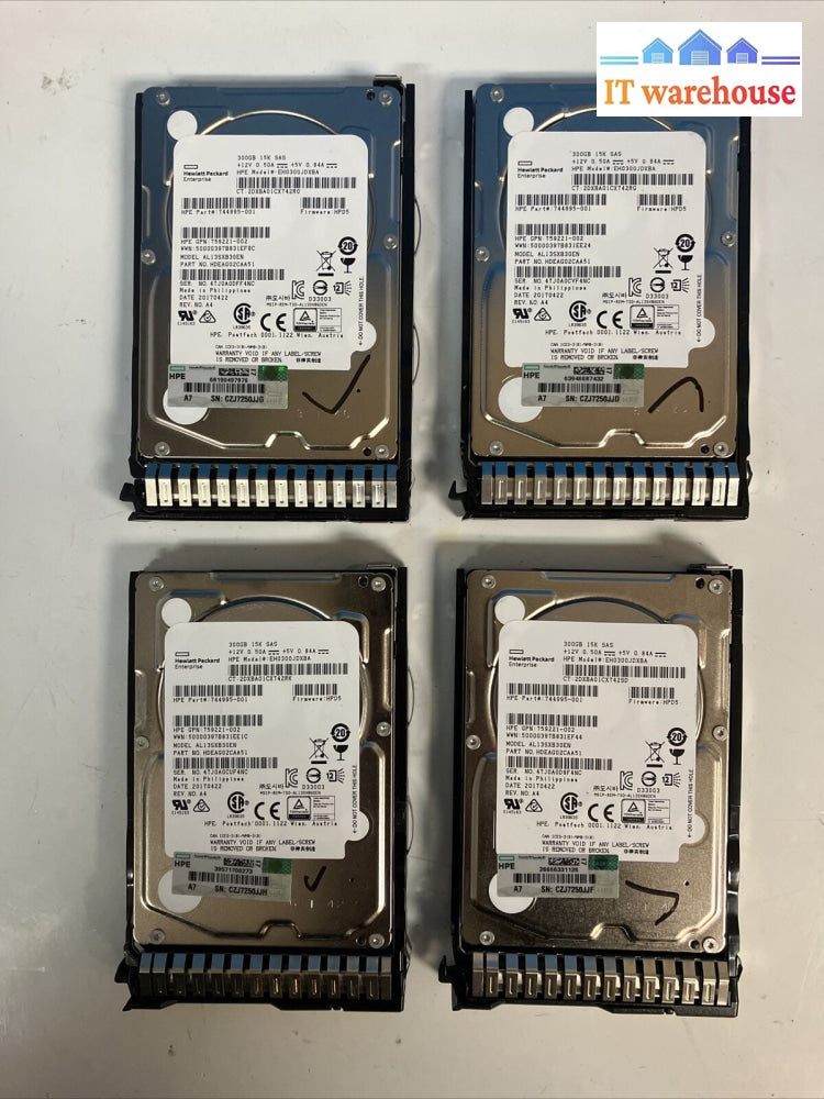 4X Hp 300Gb 15K Sas 2.5’’ Eh0300Jdxba Server Hdd 744995-001 With Caddy 759546 ~