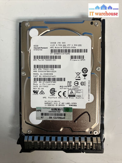 4X Hp 300Gb 15K Sas 2.5’’ Eh0300Jdxba Server Hdd 744995-001 With Caddy 759546 ~