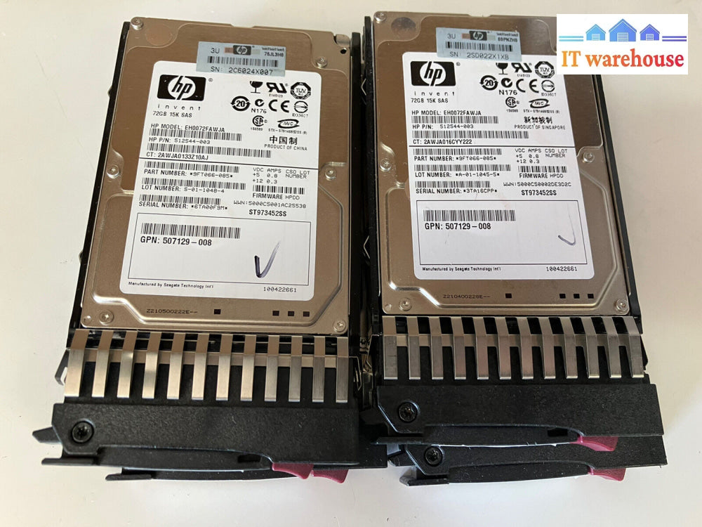 ~ 4X Hp 72Gb 15K Sas Eh0072Fawja St973452Ss Hard Disk Drive With Tray 512743