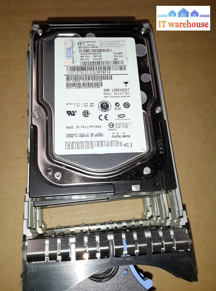 + 4X Ibm 3.5’ 73.4Gb 15K Sas Hard Drive W/Tray 39R7348 43W7481 43W7487 @@@