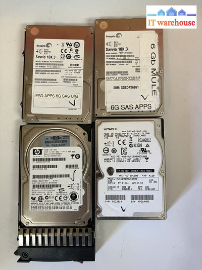 ~ 4X Mixed Brand Sas Hdd. Hitachi 900Gb 10K Hp 72Gb 2X Seagate 10K.3 146Gb