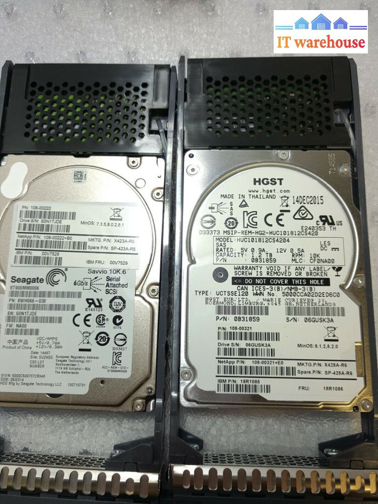 - 4X Netapp X423A-R5 900Gb Sas 10K 2.5’ Hdd 108-00222 00V7528 W/ Tray