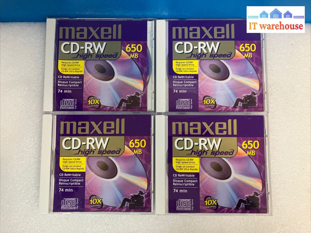 ~ 4X New Cd Maxell Cd-Rw 650 Mb Rewritable Compact Disk 630020