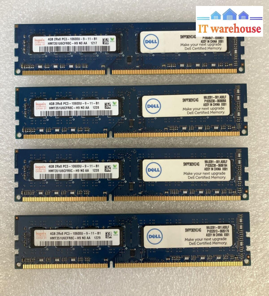 (4X4Gb) Hynix 2Rx8 Pc3-10600U Ddr3-1333 Hmt351U6Cfr8C Ram 99L0281 Snpp382Hc/4G ~