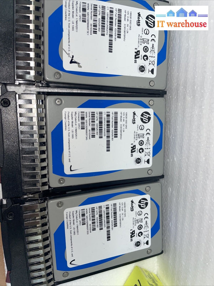 5 X Hp 100Gb Sas 6G 2.5’’ Ssd 632429-001 + Tray 500223-001 (1000 Days Remaining)