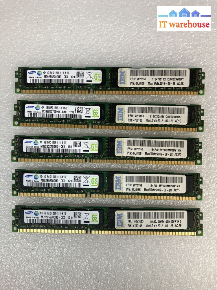 (5X 4Gb) Samsung Pc3-12800R Reg Rdimm M392B5270Dh0-Ck0 Server Memory 90Y3153 ~