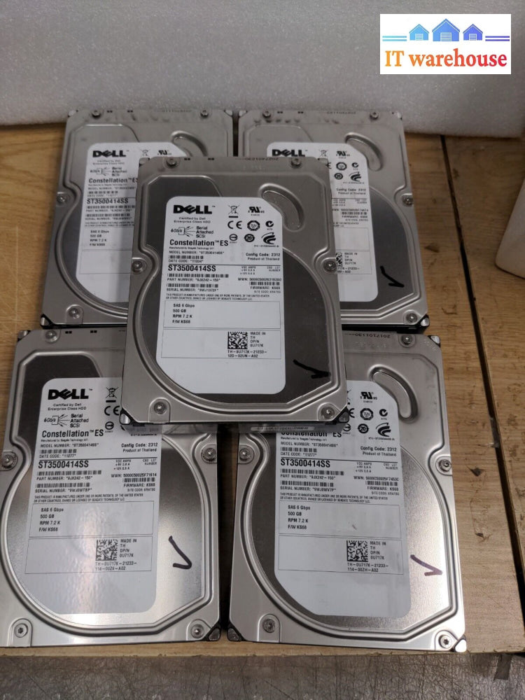 - 5X Dell U717K Seagate 500Gb 3.5’ 7200Rpm Sas Hard Drive St3500414Ss All Tested